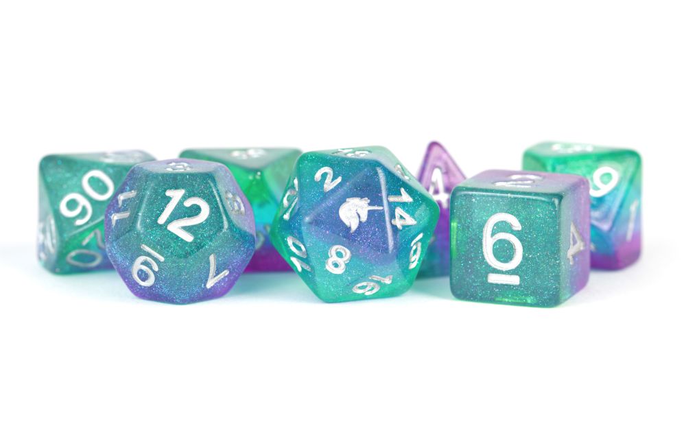 Fanroll: 16mm Resin Polyhedral Dice Set: Unicorn Aurora