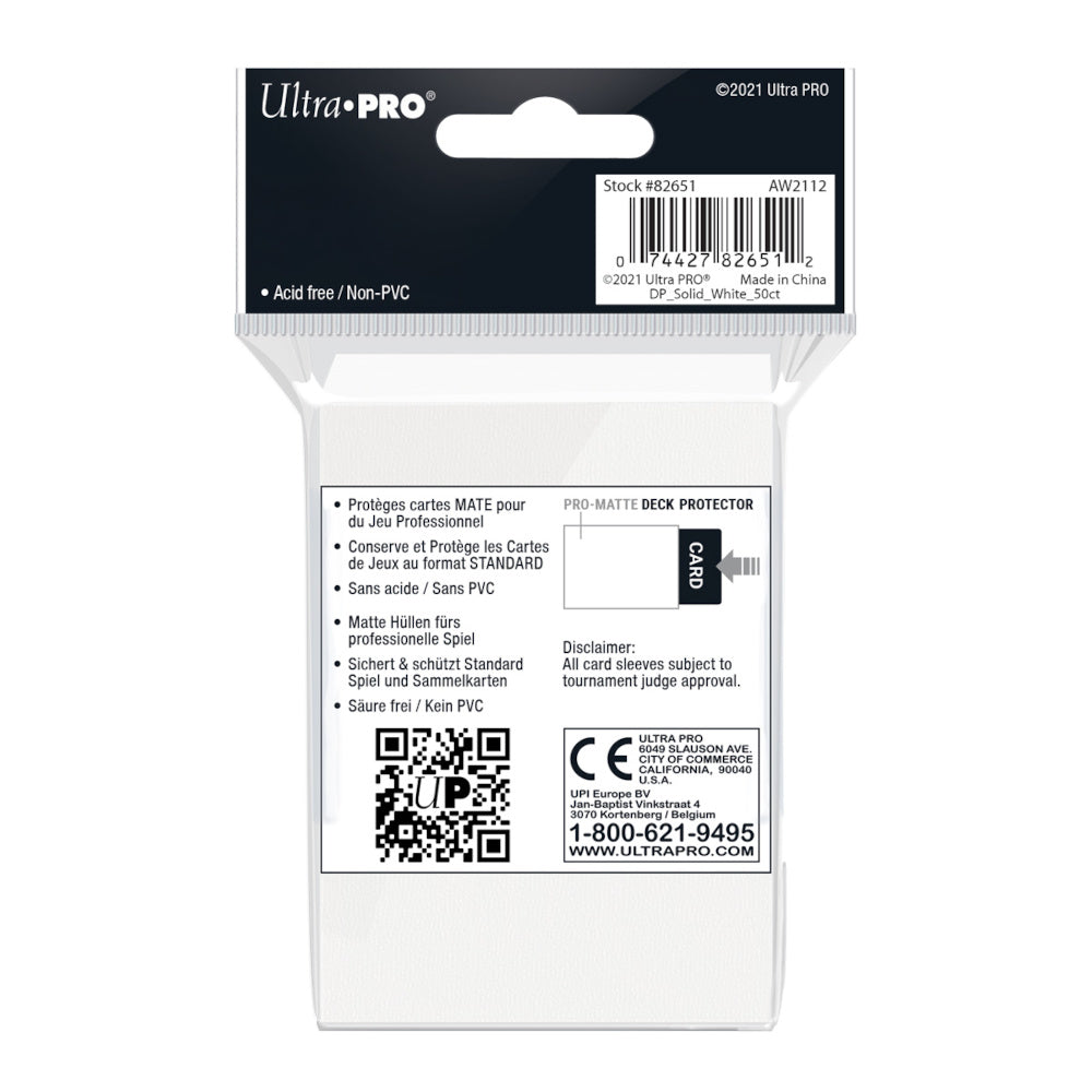 Ultra Pro: UP82651 PRO-Matte 50ct Standard Deck Protector sleeves: White