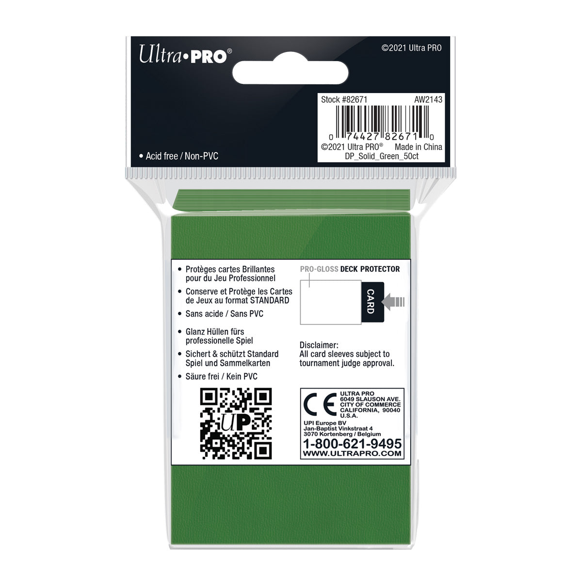 Ultra Pro: UP82671 PRO-Gloss 50ct Standard Deck Protector sleeves: Green