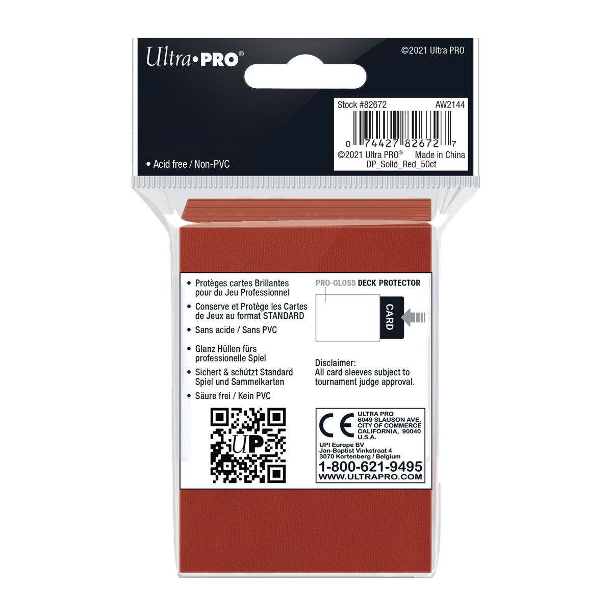 Ultra Pro: UP82672 PRO-Gloss 50ct Standard Deck Protector sleeves: Red
