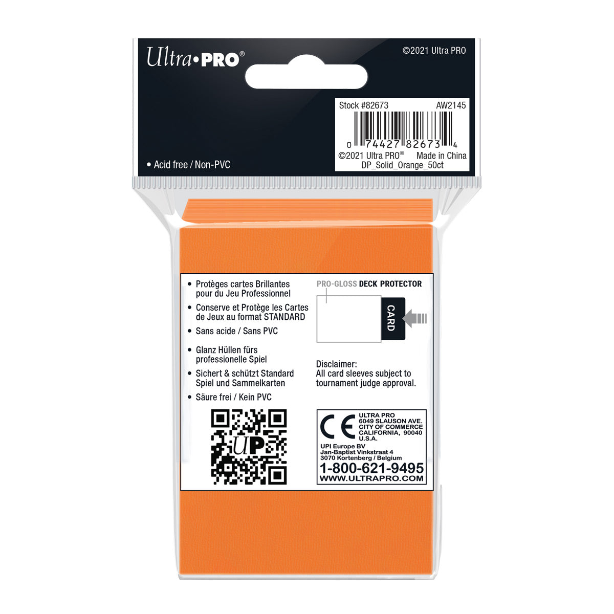 Ultra Pro: UP82673 PRO-Gloss 50ct Standard Deck Protector sleeves: Orange