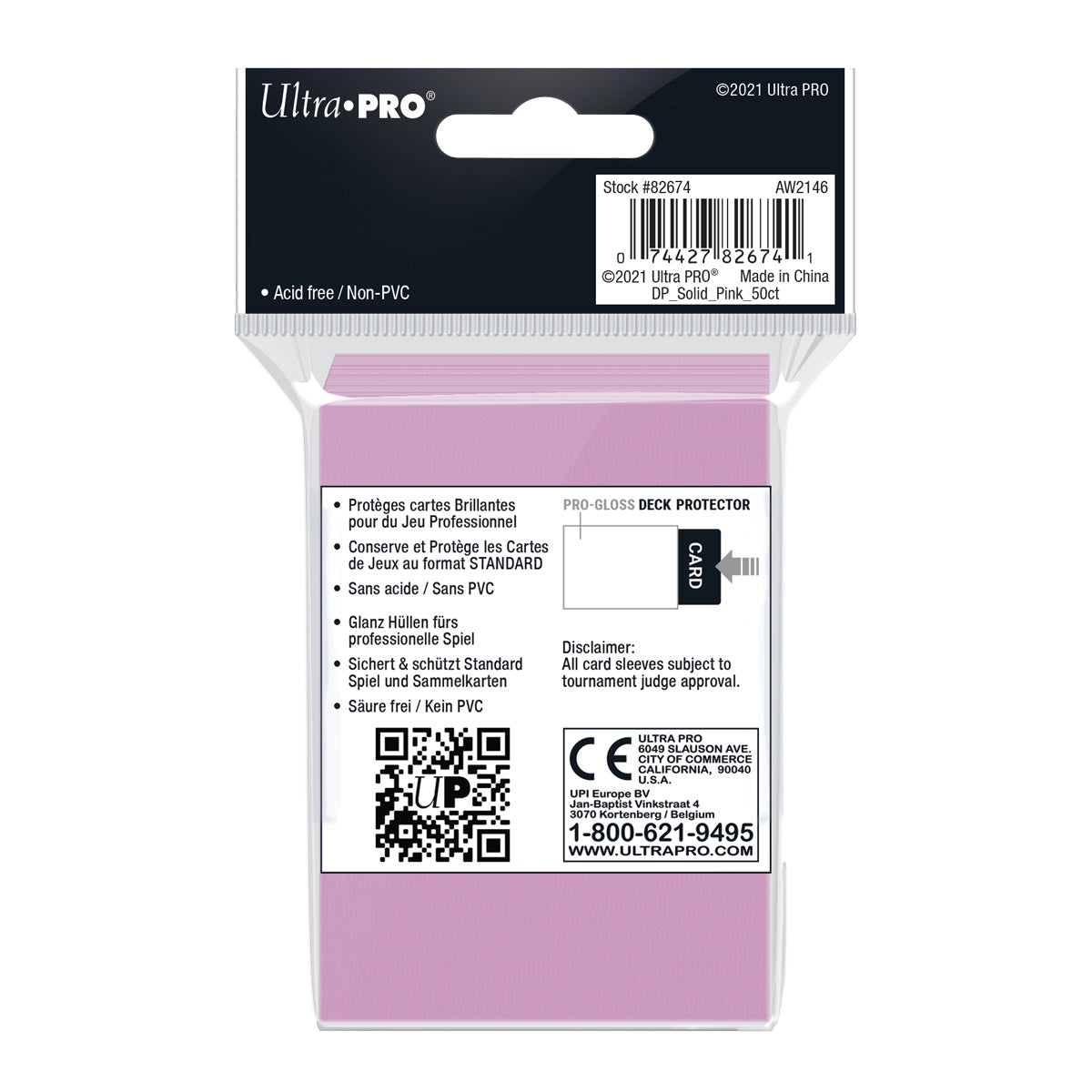 Ultra Pro: UP82674 PRO-Gloss 50ct Standard Deck Protector sleeves: Pink