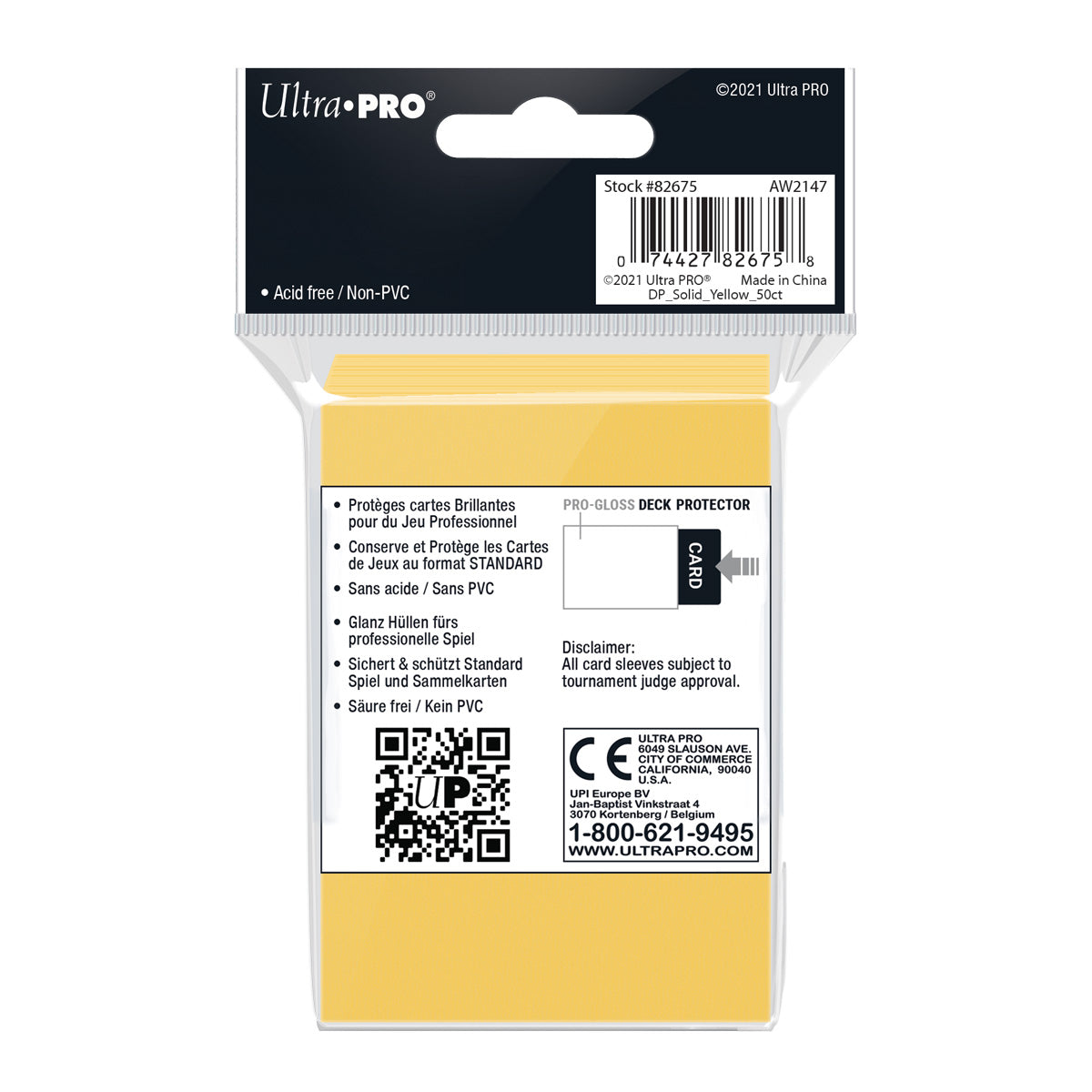 Ultra Pro: UP82675 PRO-Gloss 50ct Standard Deck Protector sleeves: Yellow