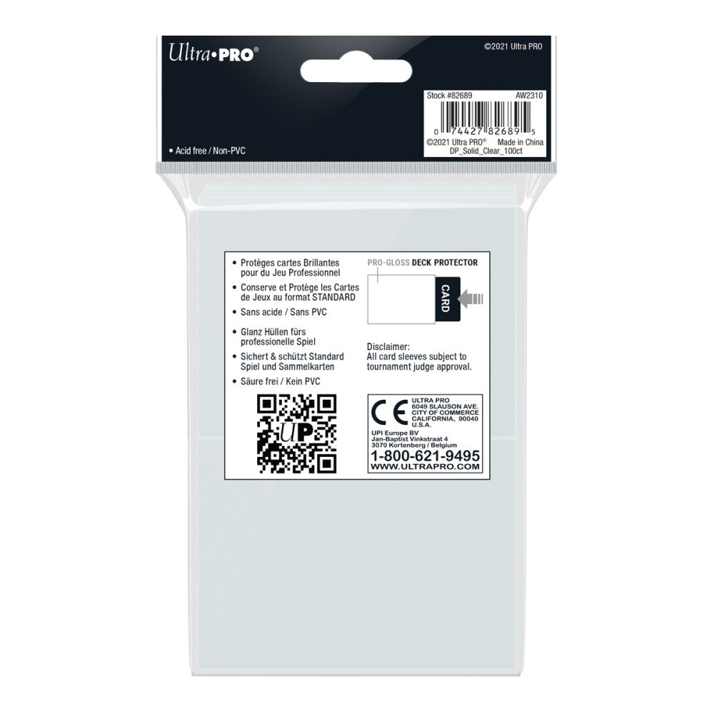 Ultra Pro: UP82689 PRO-Gloss 100ct Standard Deck Protector sleeves: Clear