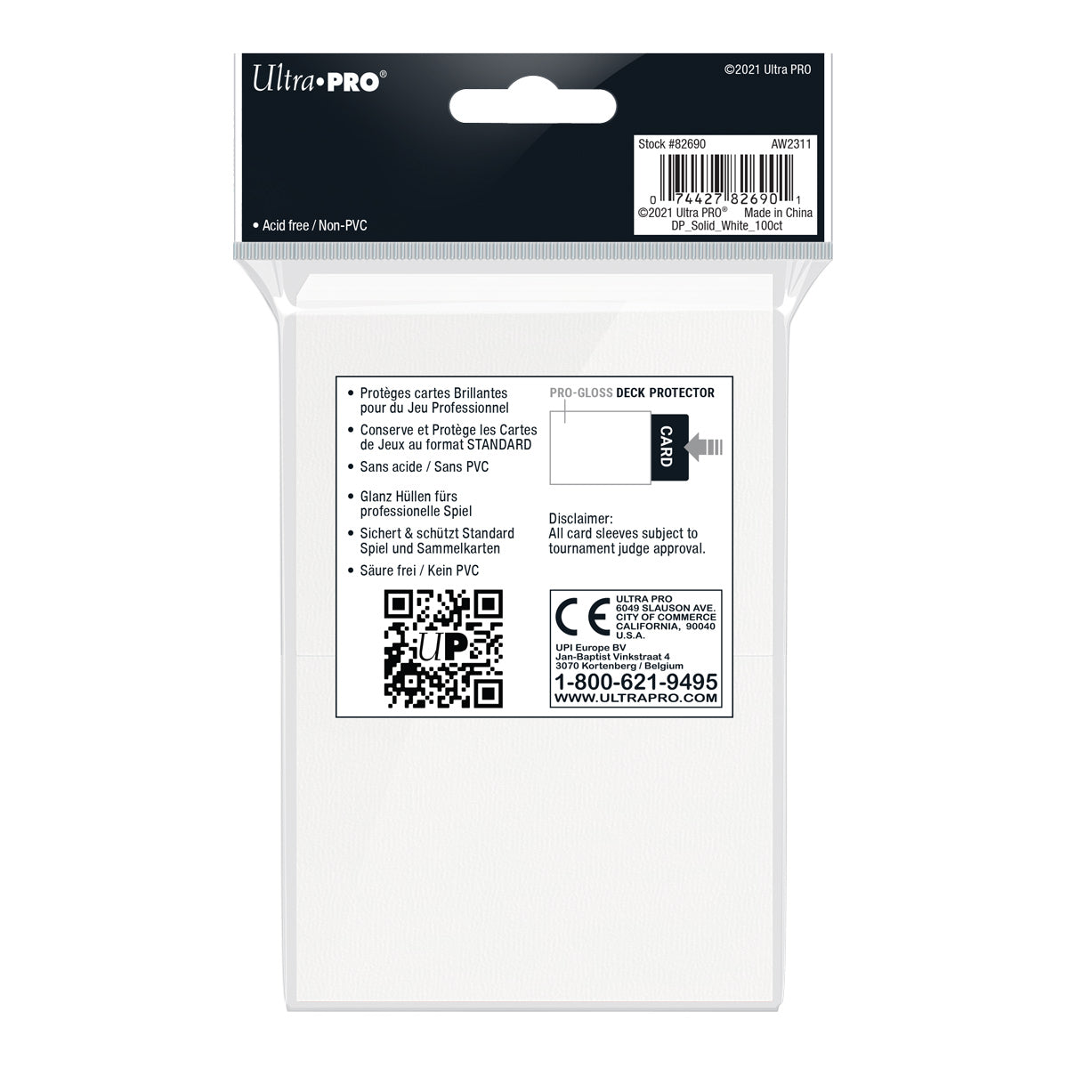 Ultra Pro: UP82690 PRO-Gloss 100ct Standard Deck Protector sleeves: White