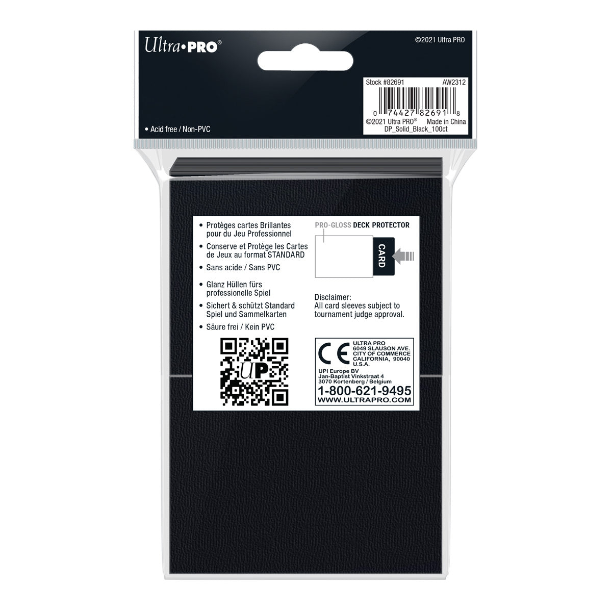 Ultra Pro: UP82691 PRO-Gloss 100ct Standard Deck Protector sleeves: Black