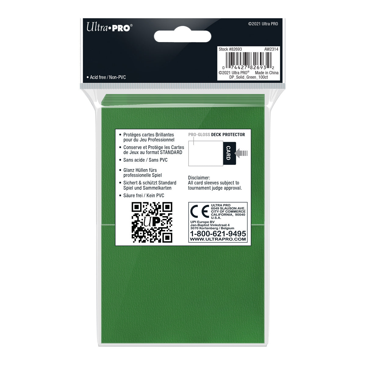 Ultra Pro: UP82693 PRO-Gloss 100ct Standard Deck Protector sleeves: Green