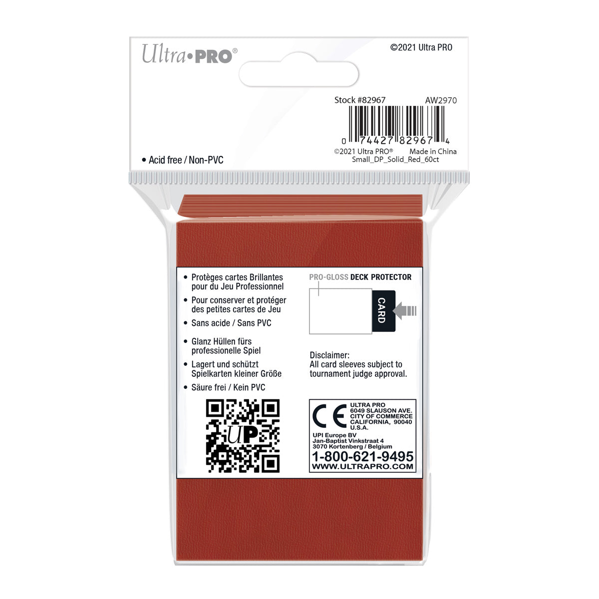 Ultra Pro: UP82967 PRO-Gloss 60ct Small Deck Protector sleeves: Red
