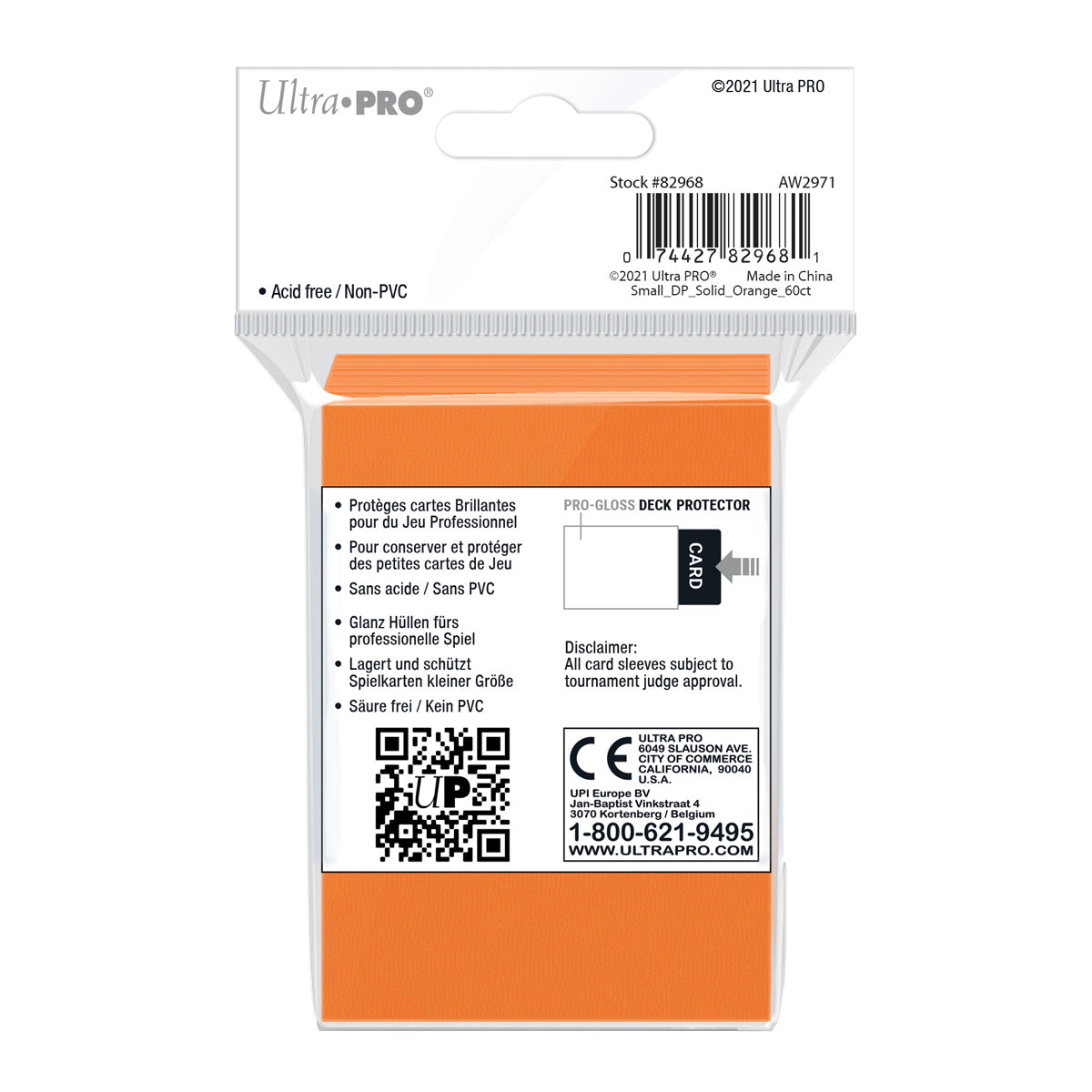Ultra Pro: UP82968 PRO-Gloss 60ct Small Deck Protector sleeves: Orange