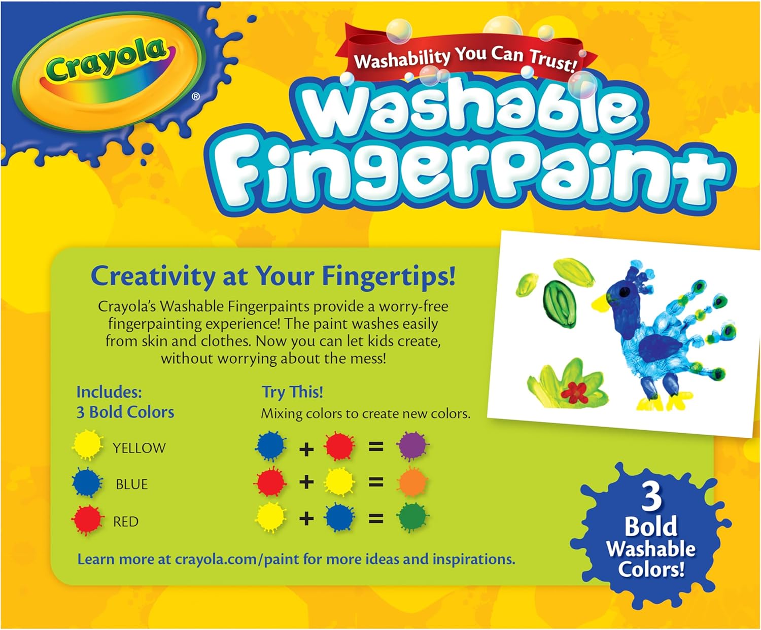 Crayola Washable Fingerpaints, 3 Count