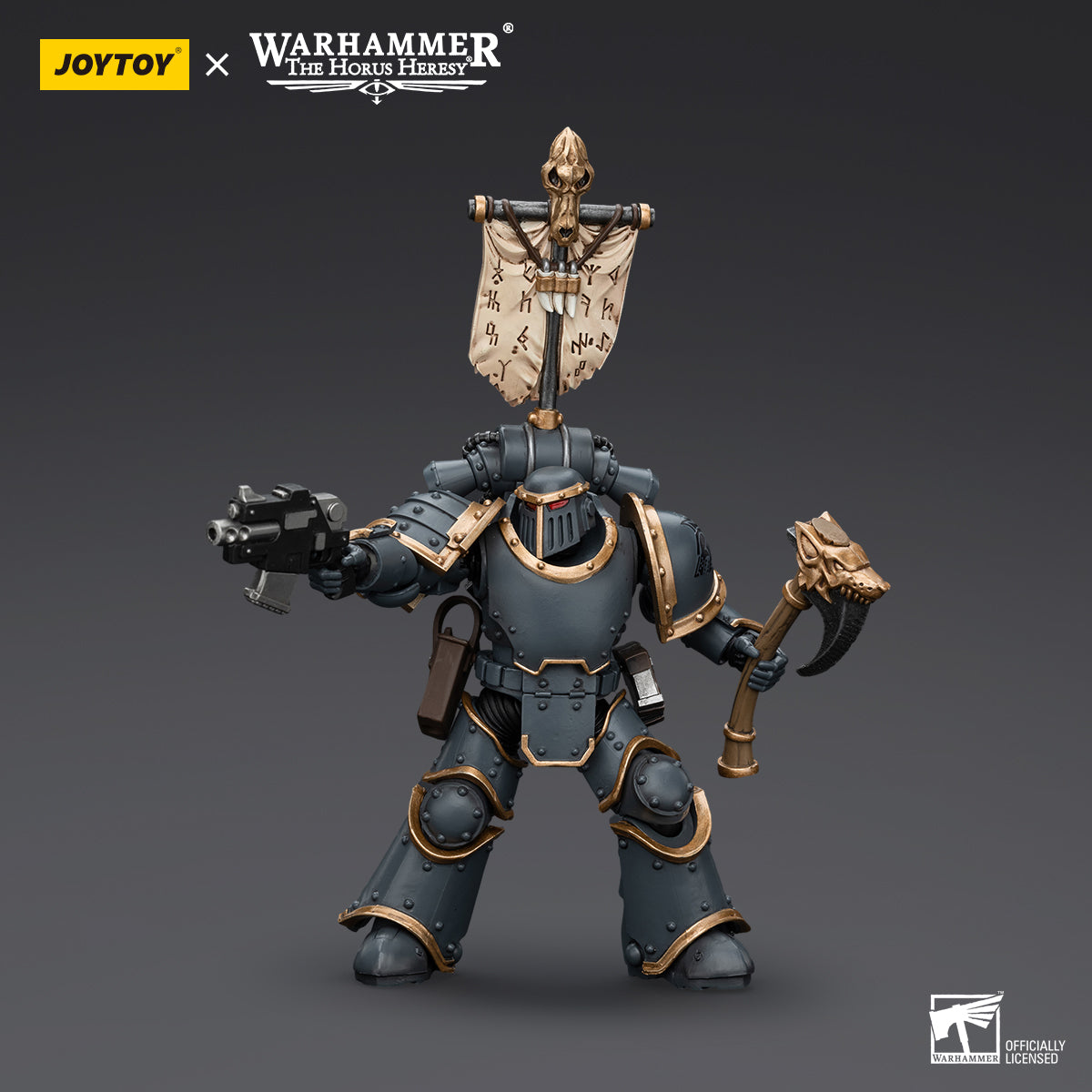 Warhammer Collectibles: 1/18 Scale Space Wolves Grey Slayer Pack Grey Slayer With Legion Vexilla