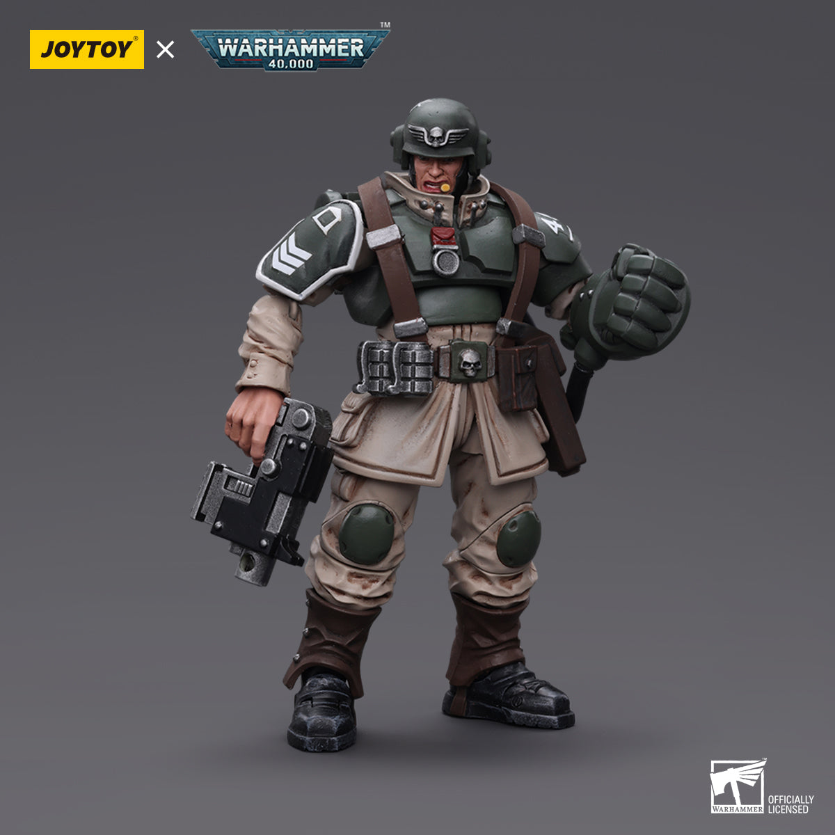 Warhammer Collectibles: 1/18 Scale Astra Militarum Cadian Command Squad Veteran Sergeant with P Fist