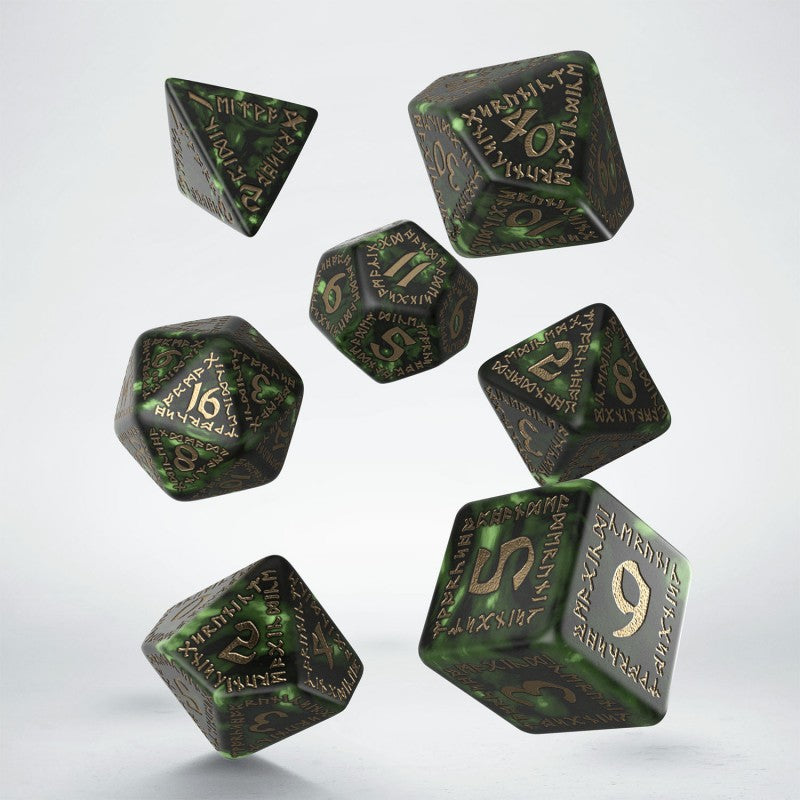 Q Workshop - Runic Bottle Green And Gold Dice Set 7