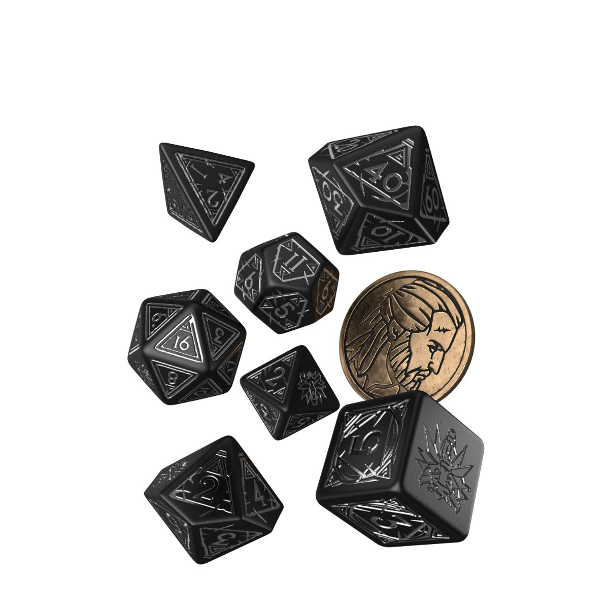 Q Workshop - The Witcher Dice Set Geralt - Silver Sword Dice Set 7 With Coin